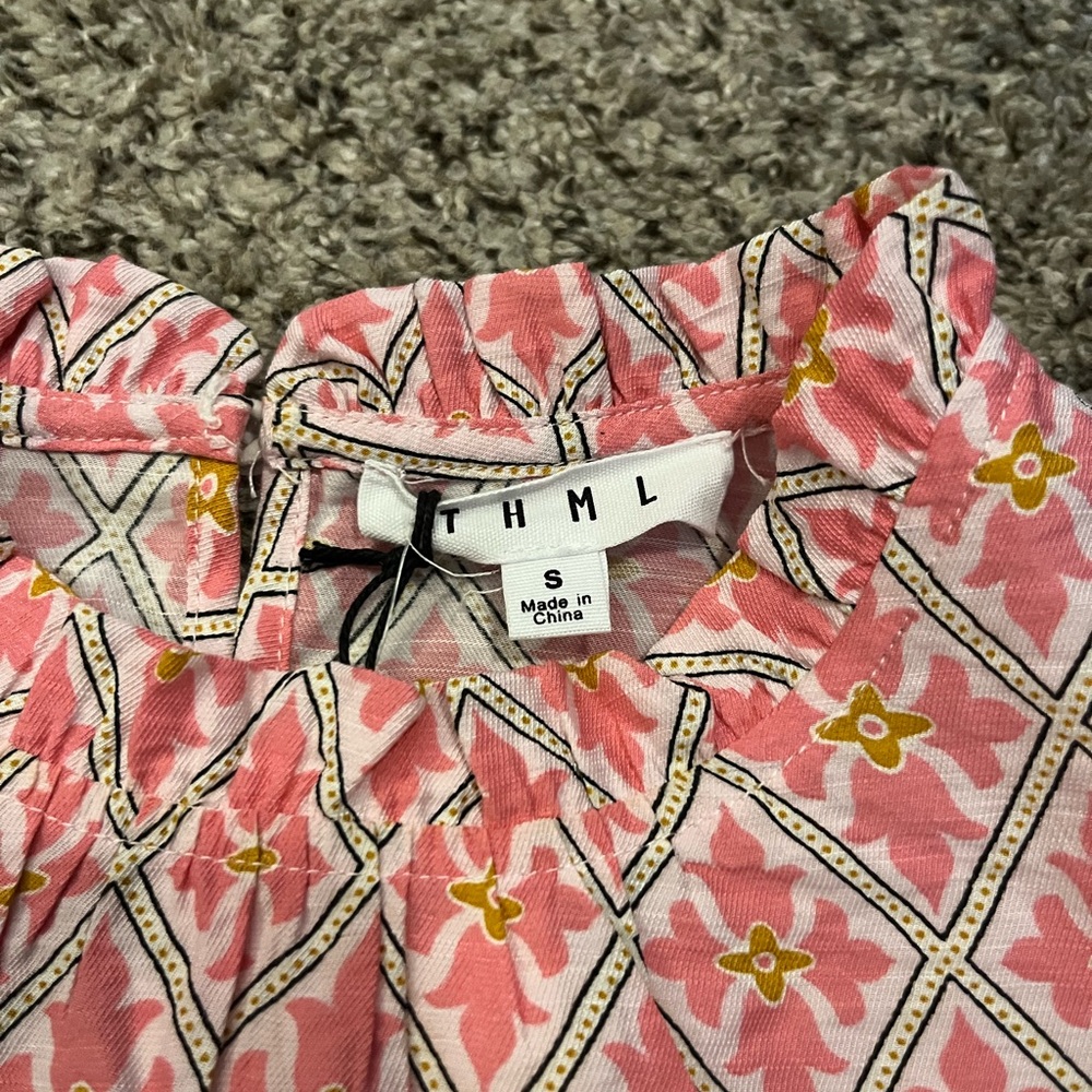 THML Sterling Top - Pink and Yellow Ruffle Sleeve Top - Picture 3 of 4